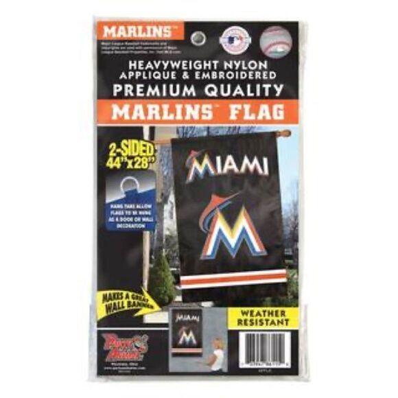 MLB  Miami Marlins Applique Banner 28" x 44" Embellished Double-Sided Flag NWT - Picture 4 of 5